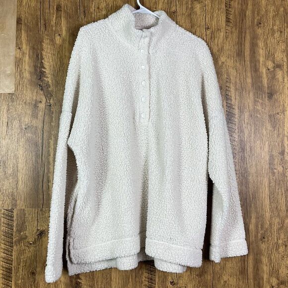 Aerie Cloud Sherpa Oversized Pullover Sweatshirt, XL, Button-Up High Collar - Picture 2 of 13